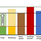 Eine Grafik, die zeigt, wie Ressourcen und ökologische Prozesse gemeinsam den Ertrag begrenzen. (Bild: Sarah Redlich)